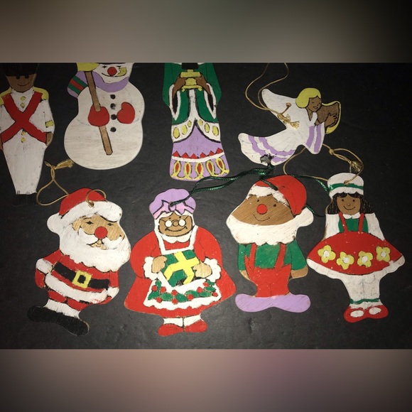 12 Vintage Flat Wooden Christmas Ornaments Hand Painted Double Sided - Picture 2 of 11